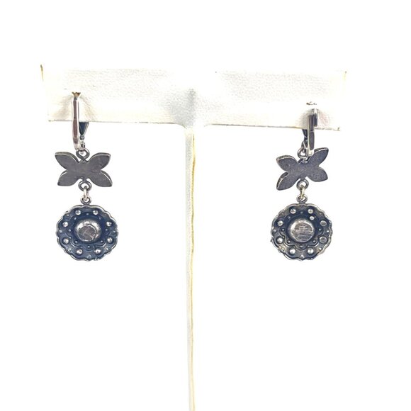 Vintage Sterling Silver Crystal Floral & Butterfly Dangle Earrings - Picture 7 of 7